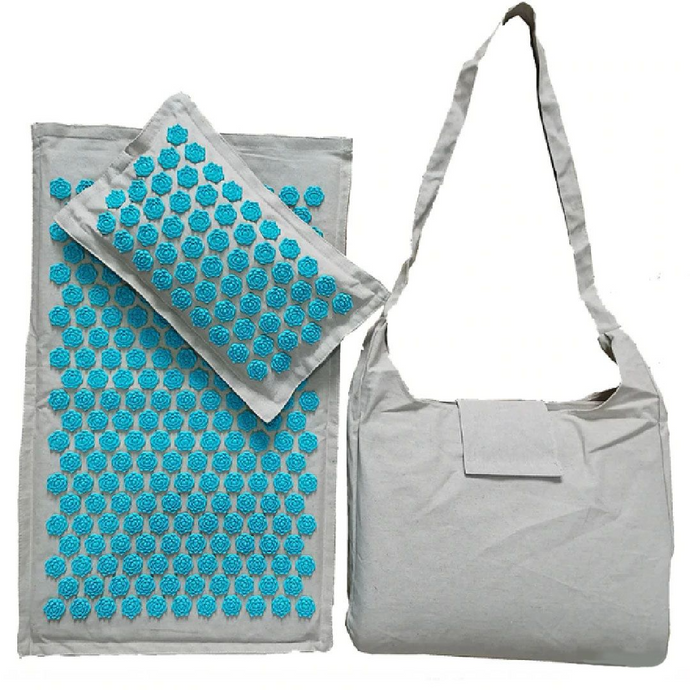 Acupressure Mat and Pillow Set with Bag  - Acupuncture for Back/Neck Pain Relief and Muscle Relaxation  (Light Blue)