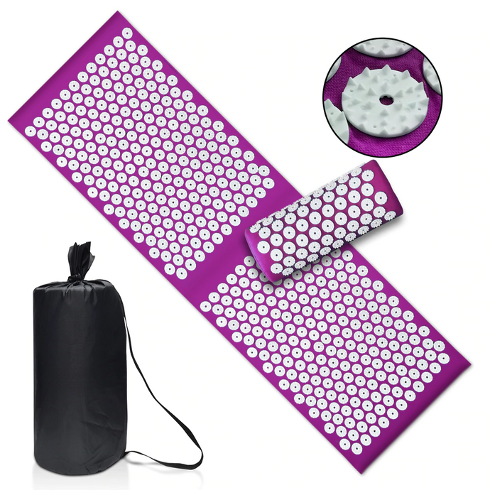 Acupressure Mat and Pillow Set - Acupuncture for Back/Neck Pain Relief and Muscle Relaxation - Lilac