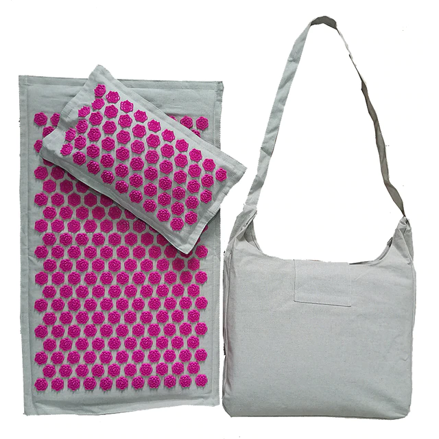 Acupressure Mat and Pillow Set with Bag  - Acupuncture for Back/Neck Pain Relief and Muscle Relaxation (Pink).