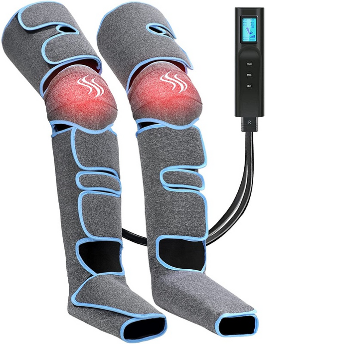 Leg Air Compression Massager Heated Foot Calf Thigh Circulation for Restless Legs Syndrome - Grey.