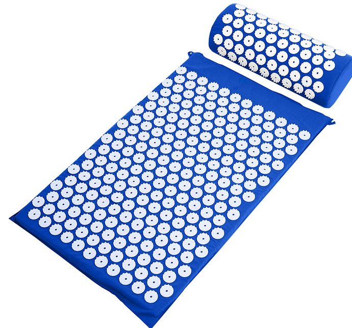 Acupressure Mat and Pillow Set - Acupuncture for Back/Neck Pain Relief and Muscle Relaxation - Indigo.